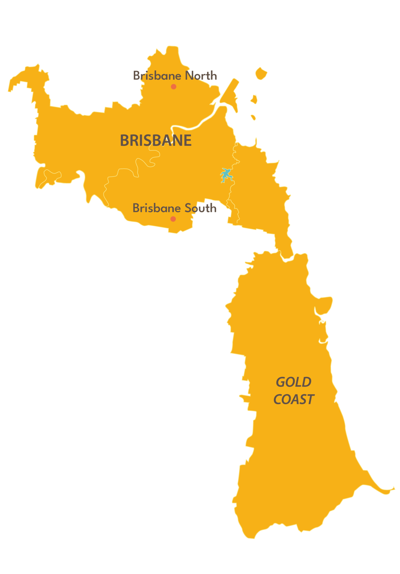 Map of Brisbane and Gold Coast regions, highlighting Brisbane North, Brisbane South, and their geographical layout.